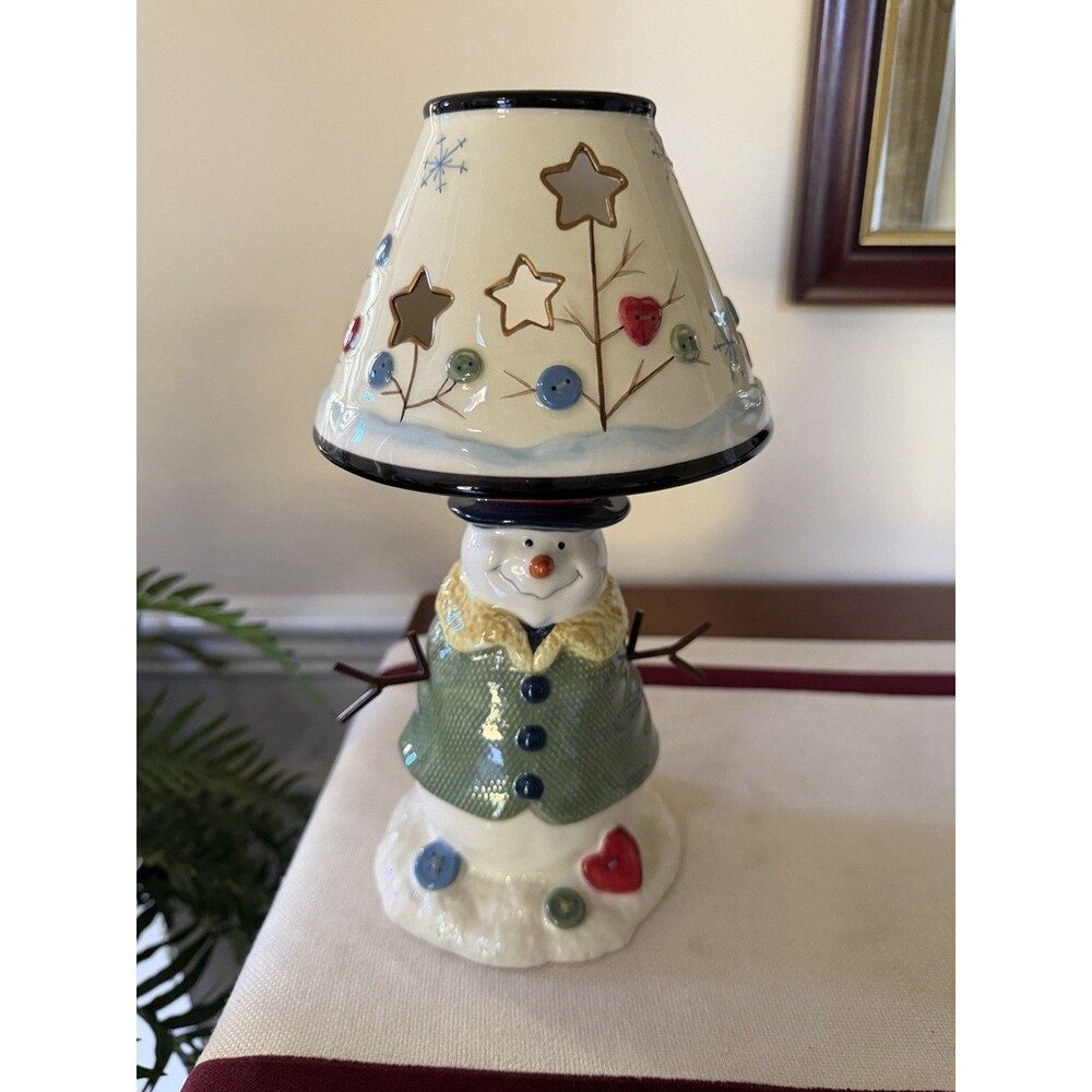 St Nicholas Square Button Tree Snowman Tealight Candle Lamp Shade Christmas Vtg